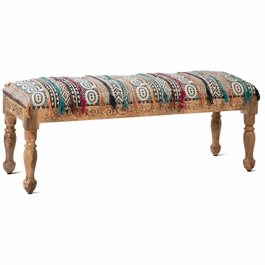 Discount π― DOVETAIL Living Room INDO TRIBAL KILIM CARVED WOOD BENCH π 1 DOVETAIL Living Room INDO TRIBAL KILIM CARVED WOOD BENCH