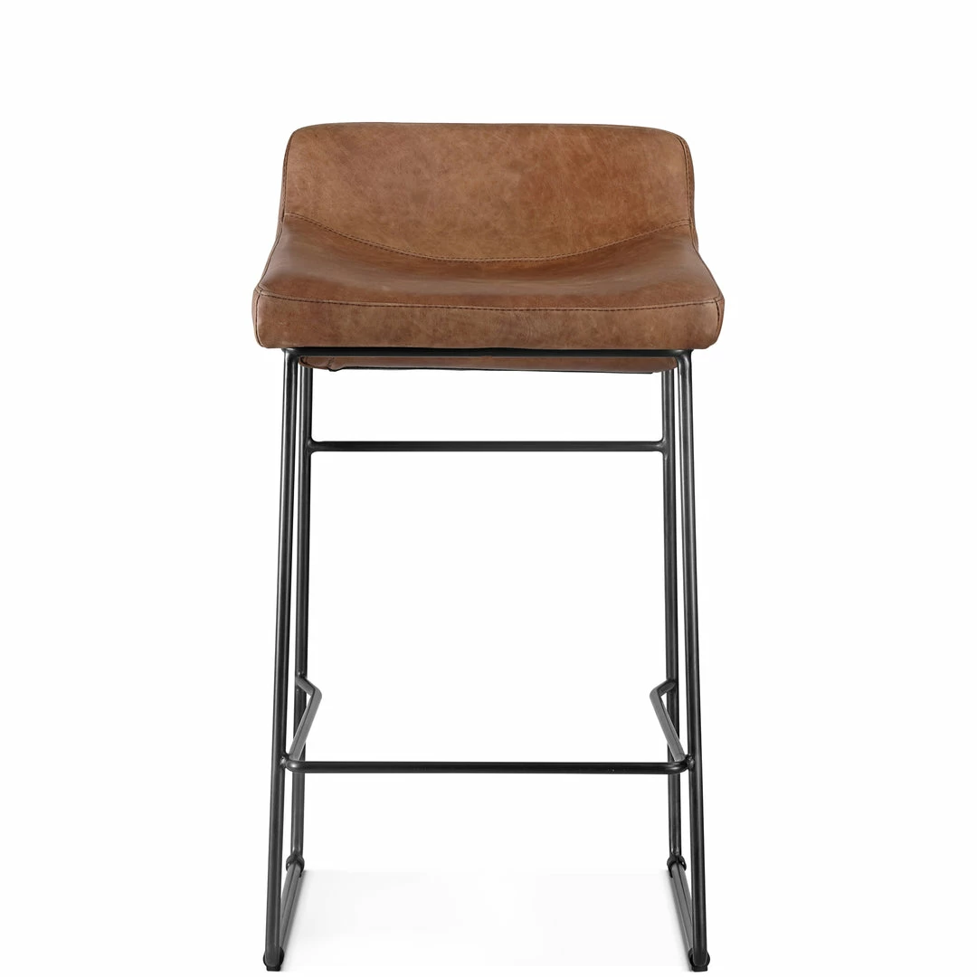 New π€© MOES INDUSTRIAL SADDLE STOOLS: BROWN LEATHER | SET OF 2 π₯° 1 MOES INDUSTRIAL SADDLE STOOLS: BROWN LEATHER | SET OF 2
