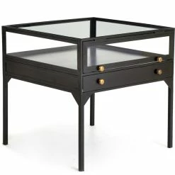 FOUR HANDS INDUSTRIAL SHADOW BOX END TABLE: BLACK Living Room