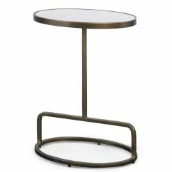 UTTERMOST Furniture JESSIE ANTIQUE GOLD MARBLE TOP OVAL SIDE TABLE