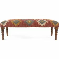 SURYA Furniture JOHAR WOOL & JUTE KILIM BENCH: BRICK RED