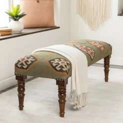 SURYA JOHAR WOOL & JUTE KILIM BENCH: OLIVE Furniture