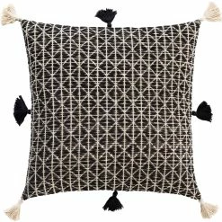 SURYA Pillows + Decor JESSIE BLACK + IVORY TASSEL PILLOW