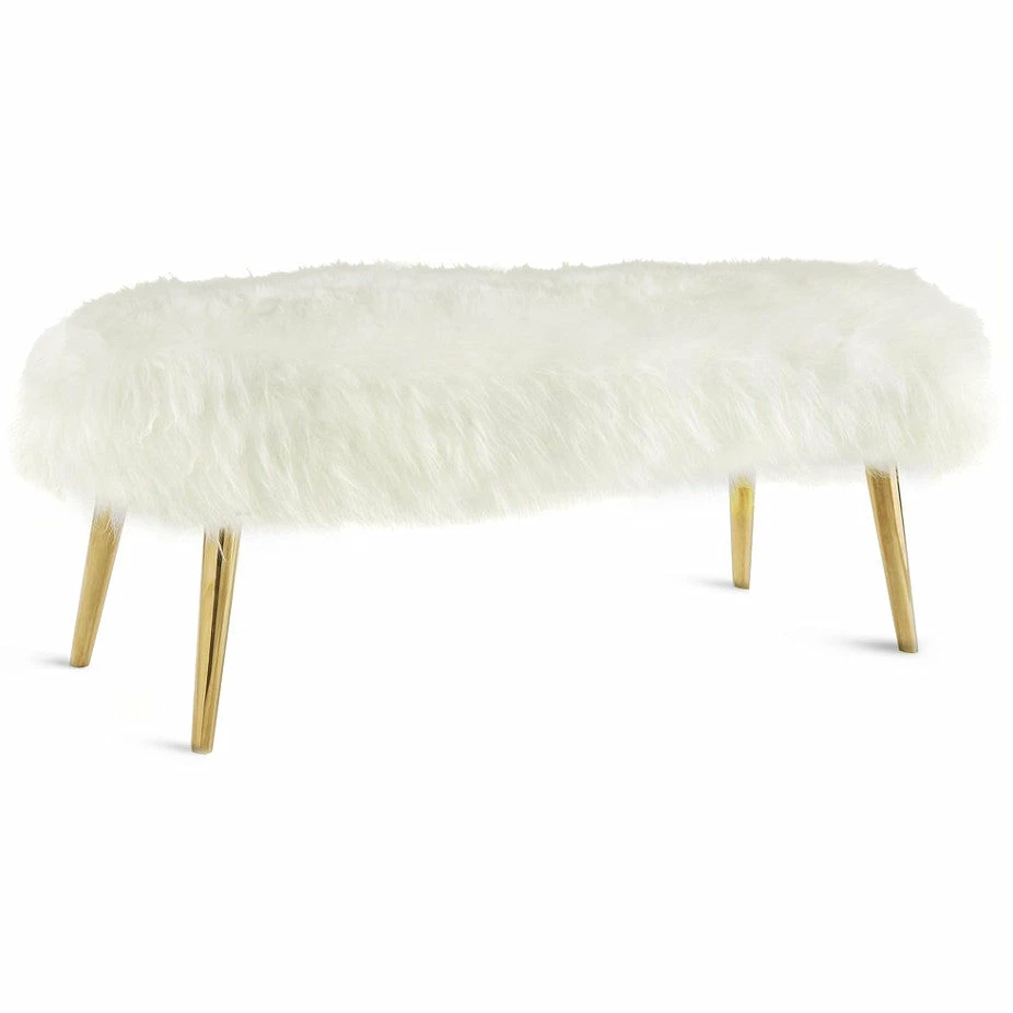 Discount ๐งจ TOV JULES WHITE SHEEPSKIN BENCH Living Room ๐ 1 TOV JULES WHITE SHEEPSKIN BENCH Living Room
