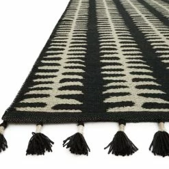 LOLOI KAHELO REVERSIBLE TASSEL RUG: BLACK + GREY