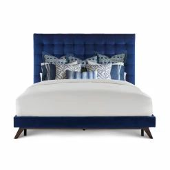 TOV KEANE NAVY VELVET BED Bedroom