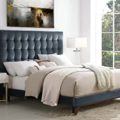 TOV KEANE GRAY VELVET BED Bedroom