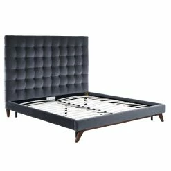 TOV KEANE GRAY VELVET BED Bedroom