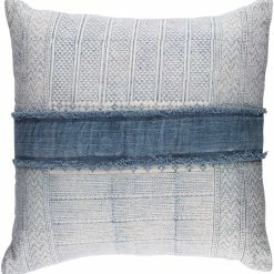 SURYA KELSI BLOCK PRINT DENIM PATCH PILLOW Pillows + Decor