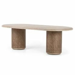 FOUR HANDS KIARA WEATHERED PINE + RATTAN DINING TABLE