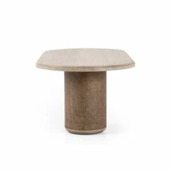 FOUR HANDS KIARA WEATHERED PINE + RATTAN DINING TABLE