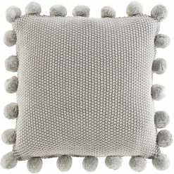 SURYA Pillows + Decor KNITTED COTTON POM PILLOW