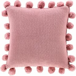 SURYA Pillows + Decor KNITTED COTTON POM PILLOW