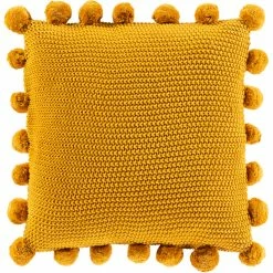 SURYA Pillows + Decor KNITTED COTTON POM PILLOW