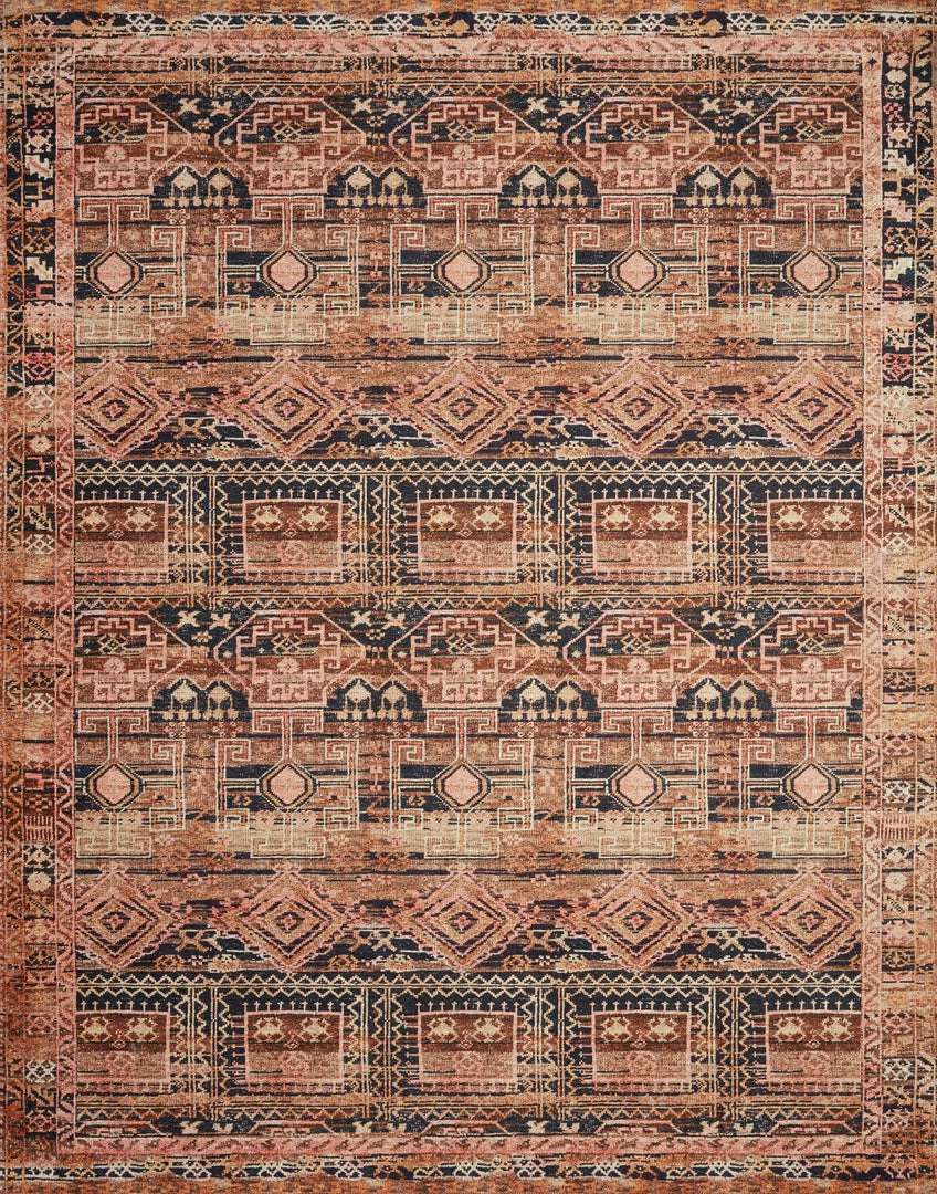 LOLOI LARAMIE VINTAGE PRINT FLAT RUG: MOCHA, CORAL