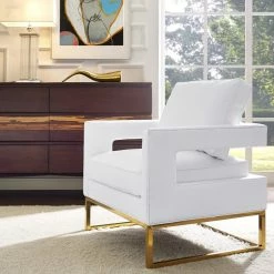 TOV LAURENT WHITE LEATHER ARM CHAIR Living Room