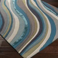 Cheapest ๐ SURYA WAVES WOOL + VISCOSE RUG: TEAL, TAUPE ๐ 6 SURYA WAVES WOOL + VISCOSE RUG: TEAL, TAUPE
