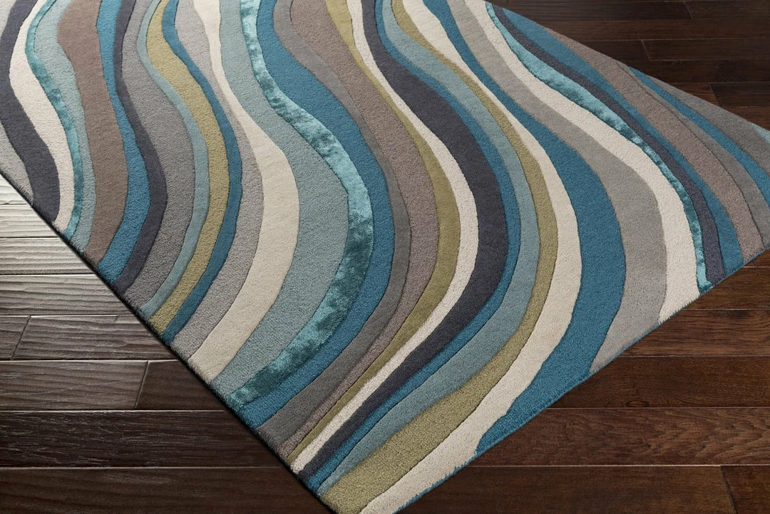Cheapest ๐ SURYA WAVES WOOL + VISCOSE RUG: TEAL, TAUPE ๐ 3 SURYA WAVES WOOL + VISCOSE RUG: TEAL, TAUPE