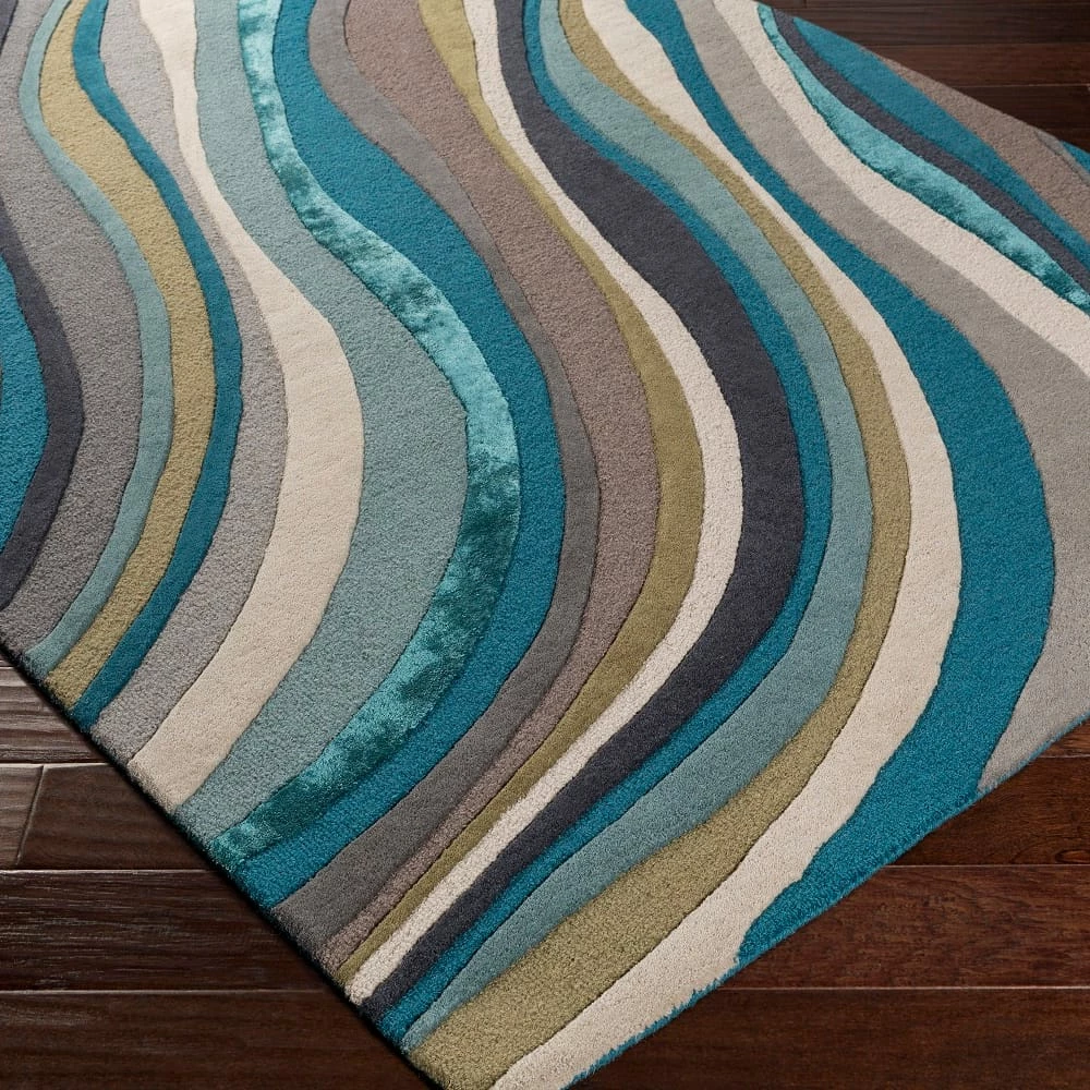 Cheapest ๐ SURYA WAVES WOOL + VISCOSE RUG: TEAL, TAUPE ๐ 4 SURYA WAVES WOOL + VISCOSE RUG: TEAL, TAUPE