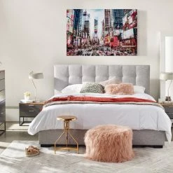 MOES LIAM STORAGE BED: GRAY LINEN