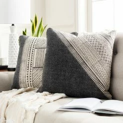 SURYA JOJO WASHED BLACK BLOCK PRINT PILLOW Pillows + Decor