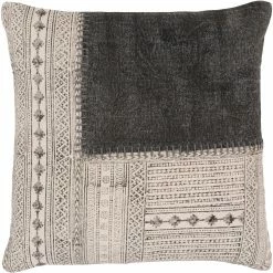 SURYA JOJO WASHED BLACK BLOCK PRINT PILLOW Pillows + Decor