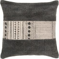 SURYA JOJO WASHED BLACK BLOCK PRINT PILLOW Pillows + Decor