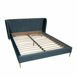 DOVETAIL LORENZO TEAL VELVET PLATFORM BED
