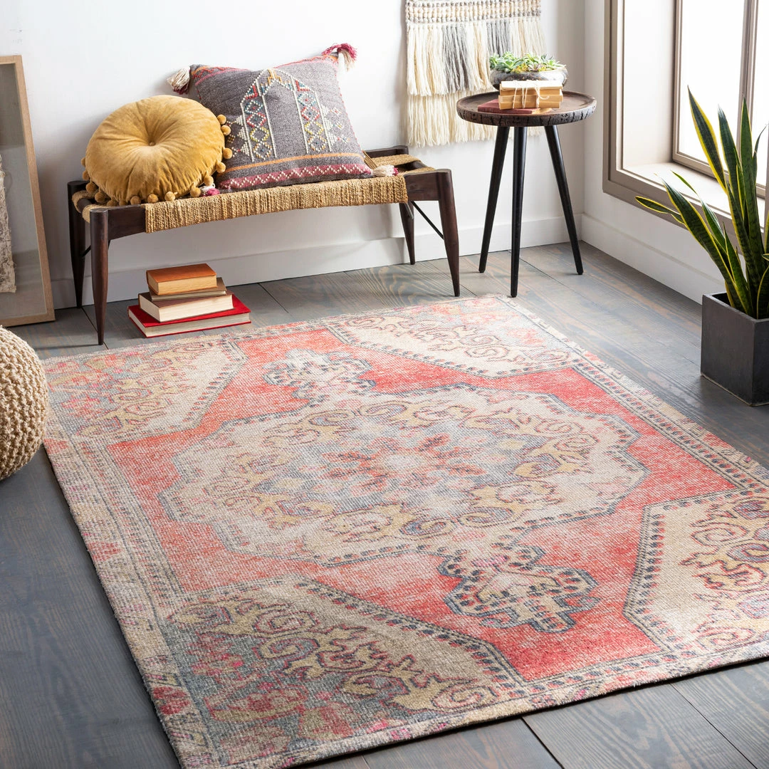 Best Sale ๐งจ SURYA LYLA VINTAGE PRINT RUG: CORAL, GREY, WHEAT ๐ 2 SURYA LYLA VINTAGE PRINT RUG: CORAL, GREY, WHEAT
