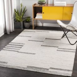 SURYA MAJI WOOL + VISCOSE FLAT RUG: IVORY, ASH