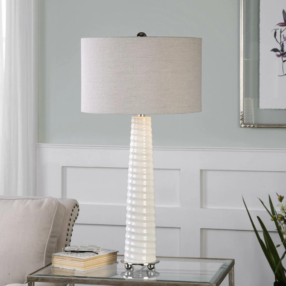Budget ๐ UTTERMOST Lighting MALONE GLOSS WHITE GLASS LAMP ๐งจ 2 UTTERMOST Lighting MALONE GLOSS WHITE GLASS LAMP