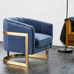 MOES STEELY BLUE VELVET CLUB CHAIR Living Room