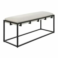 UTTERMOST MECCA BLACK + WHITE BENCH Furniture
