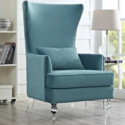TOV MIRANDA SEA BLUE VELVET WING CHAIR
