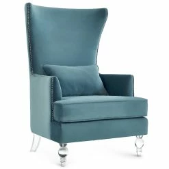 TOV MIRANDA SEA BLUE VELVET WING CHAIR
