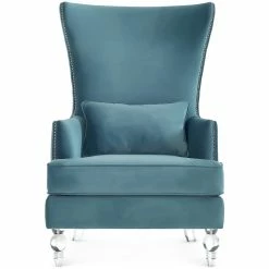 TOV MIRANDA SEA BLUE VELVET WING CHAIR