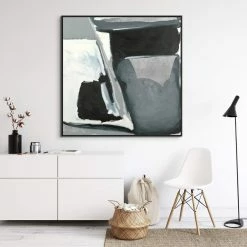 L ART "MONO STROKE" METALLIC SILVER EMBELLISHED CANVAS ART Wall Art