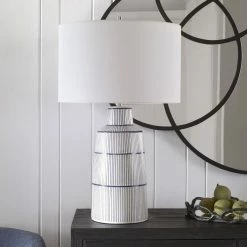 Brand new π UTTERMOST NAUTIQUE WHITE + NAVY STRIPED LAMP π― 8 UTTERMOST NAUTIQUE WHITE + NAVY STRIPED LAMP