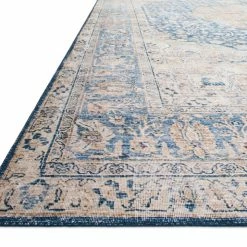 LOLOI NIKHIL VINTAGE PRINT FLAT RUG: BLUE, PEACH