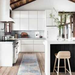 LOLOI NIKHIL VINTAGE PRINT FLAT RUG: BLUE, PEACH