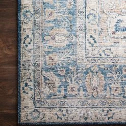 LOLOI NIKHIL VINTAGE PRINT FLAT RUG: BLUE, PEACH