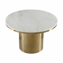 TOV 4' ROUND NOIR MARBLE TOP PEDESTAL DINING TABLE Kitchen + Dining