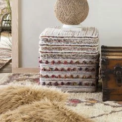 SURYA NORDIC CUBE OTTOMAN: IVORY MULTI Living Room