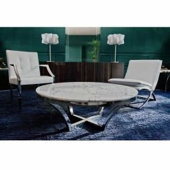 NUEVO AURORA POLISHED STEEL + MARBLE COFFEE TABLE