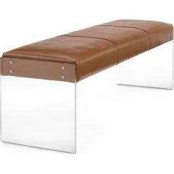TOV Living Room OSCAR CAMEL LEATHER + ACRYLIC BENCH