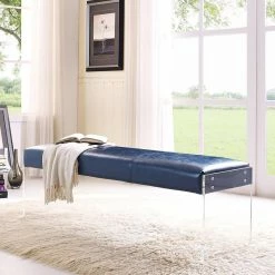 TOV OSCAR ANTIQUE BLUE LEATHER + ACRYLIC BENCH