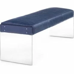 TOV OSCAR ANTIQUE BLUE LEATHER + ACRYLIC BENCH