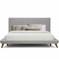 TOV OWEN MID-CENTURY PLATFORM BED: BEIGE/GRAY