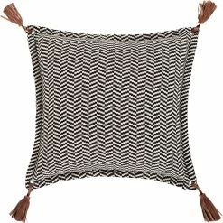 SURYA Pillows + Decor PADDOCK BLACK + SADDLE LEATHER TASSEL PILLOW