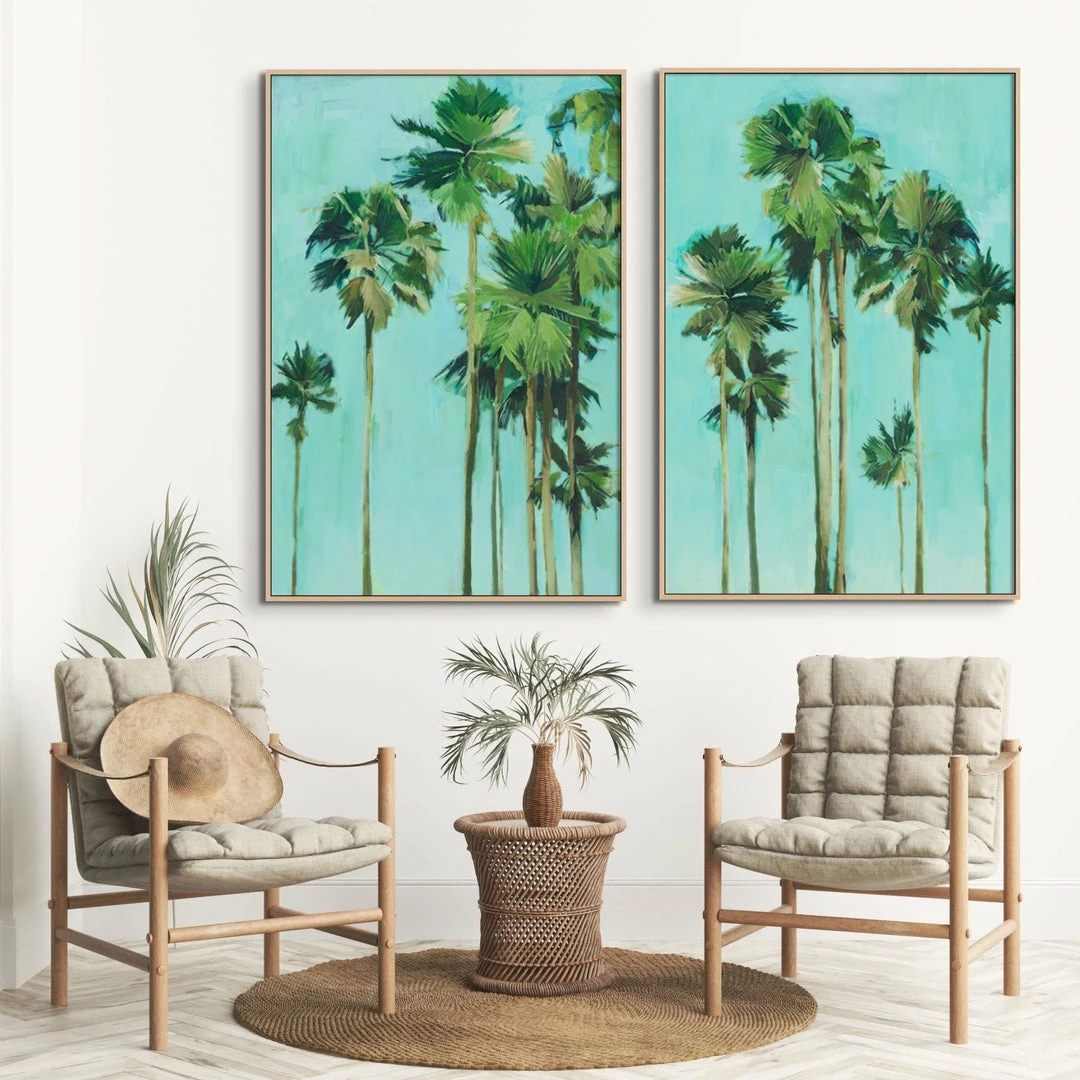 Best Pirce 😍 L ART "PALM TREES IN ☀️ SUMMER I" DIPTYCH CANVAS ART ✔️ 2 L ART "PALM TREES IN SUMMER I" DIPTYCH CANVAS ART